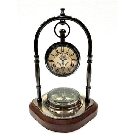 Antique Brass Table Clock Compass Style Nautical Maritime Ship Desk Clock Office Decor