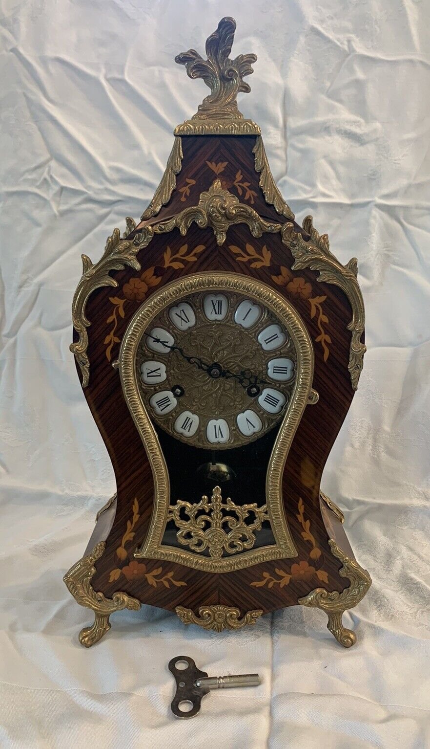 Antique Franz Hermle French Louis XV Style Marquetry Mantle Clock Italy/ Germany