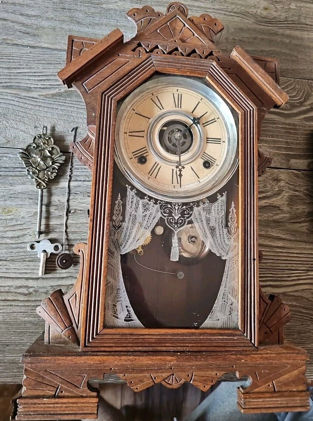 Antique Gilbert Co Wooden Mechanical Kitchen Mantle Table Clock 19" Tall