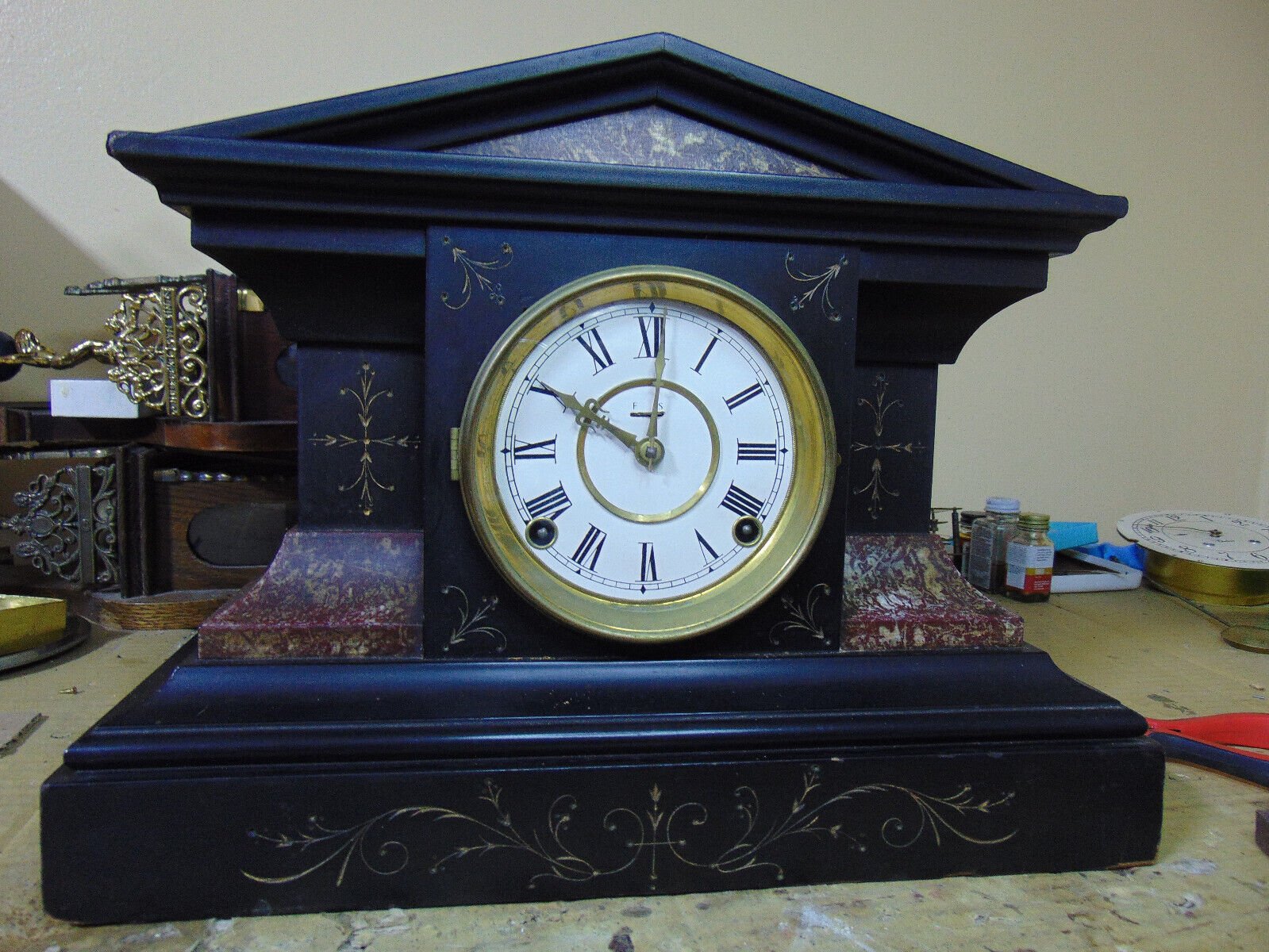 Antique Ingraham Eclispe French Style 8 Day Mantel Clock- Runs Perfect