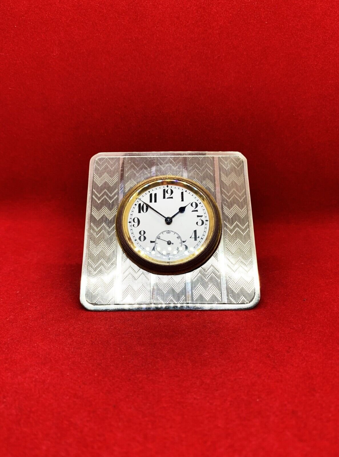 Antique Swiss Bedside Desk Clock Sterling Silver Hallmarked