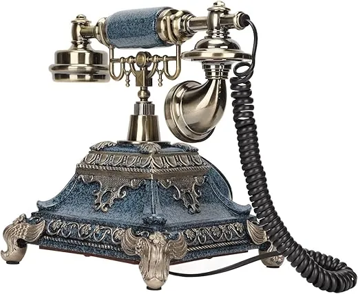 Antique Telephone, Retro Old Fashioned Desk Landline Phone with Backlit Display & Redial , HandsFree Time Calendar Display Corded Phone, Decorative Vintage Wired Telephone