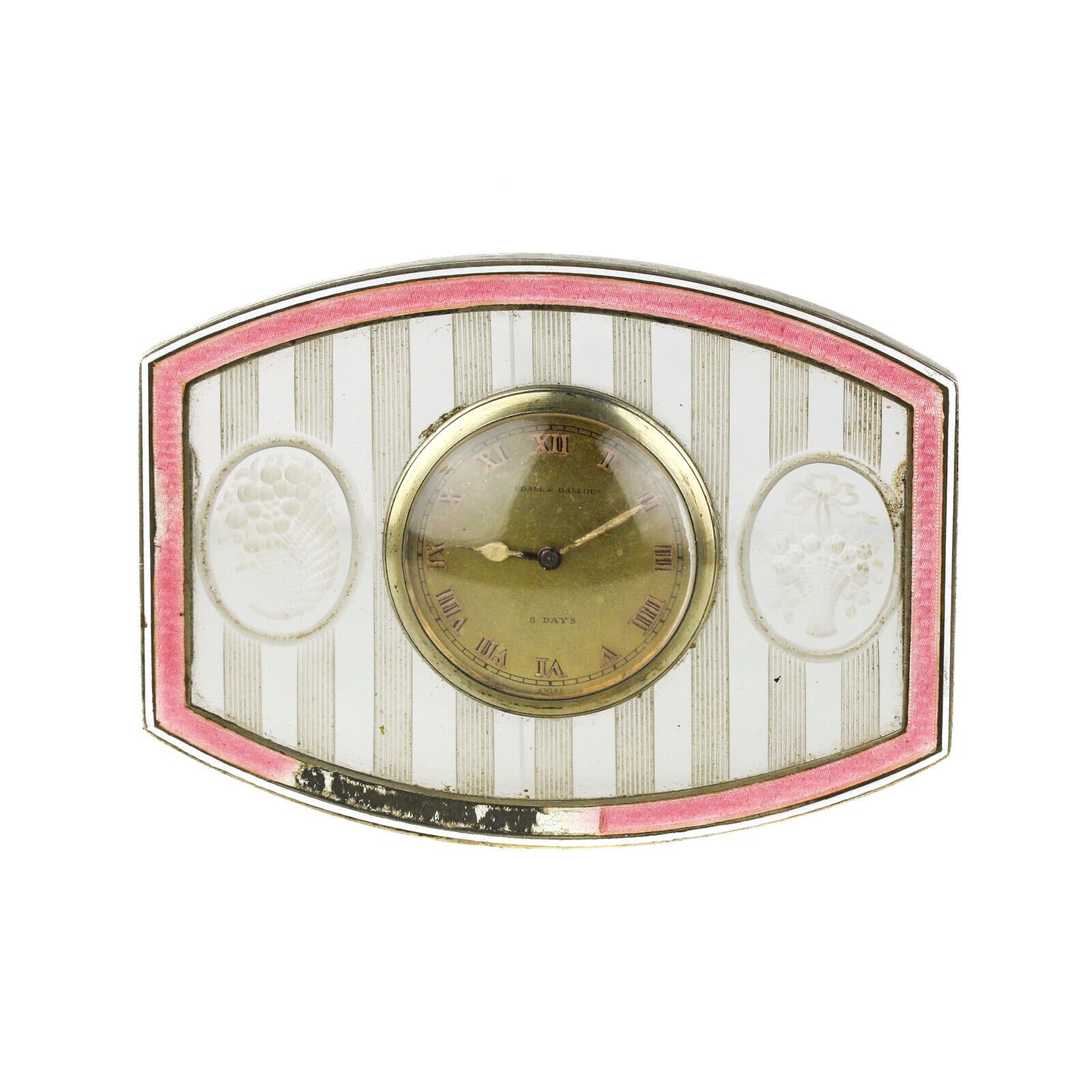 Antique Udall & Ballou Sterling Silver Enamel Cut Crystal Desk Clock