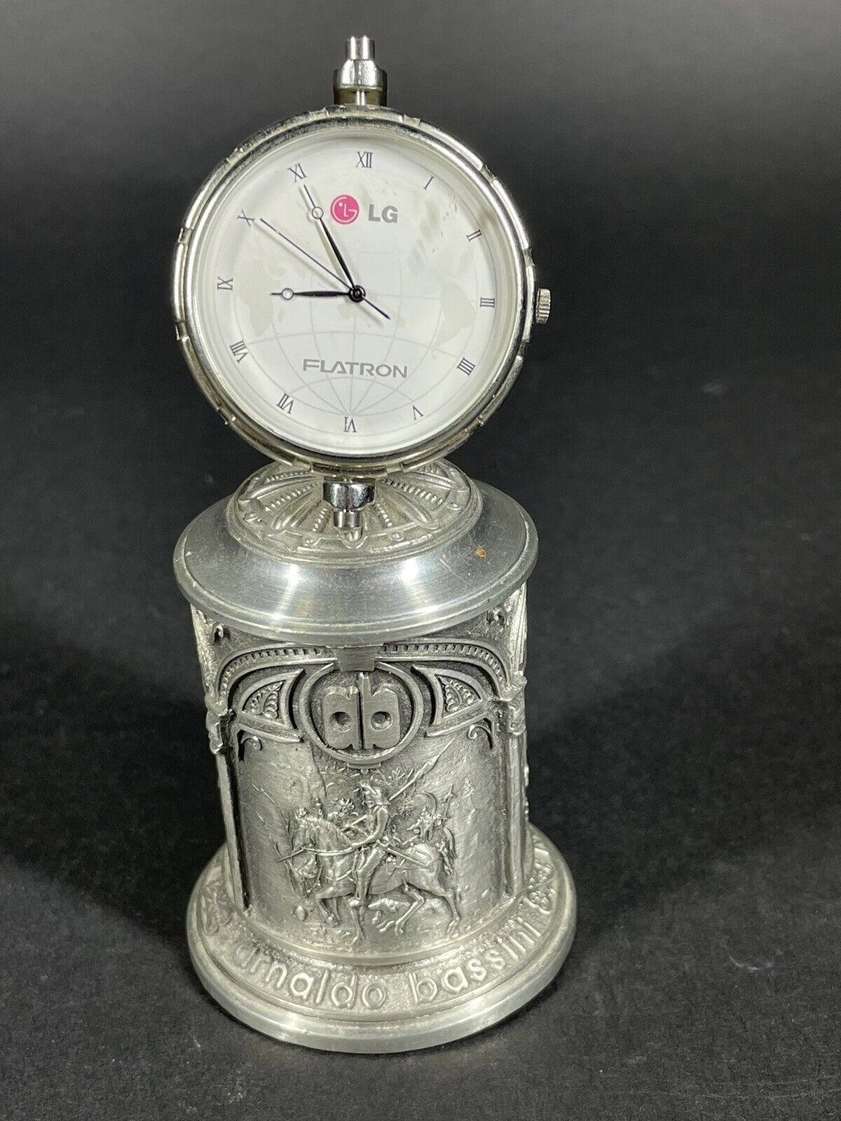 Arnaldo Bassini New Millennium For You Pedestal Clock Pewter Scenes On Base