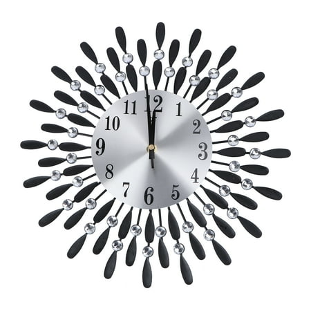 Art Metal Diamonds Wall Clock Modern Silent Clock Hanging Decor for Living Room Bedroom Office (Black)