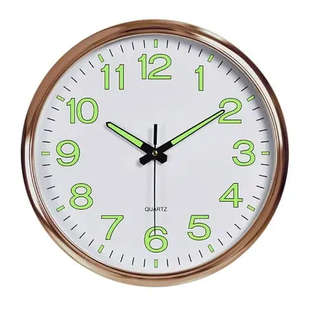 Atomic Analog Wall Clock - Silver Brushed Finish - Sets Automatically- Battery Operated - Easy to Read - Easy to Use: Simple, Easy to Read Style fits Any Decor - Rose gold white background glow