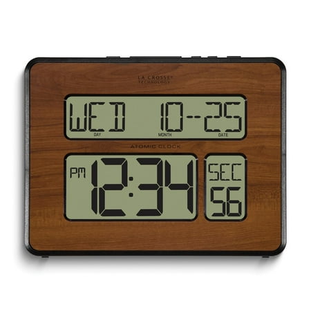 Atomic Digital Wood Finish White Backlight Wall Clock with Calendar and Temperature QGM19006