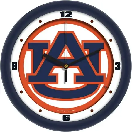 Auburn Tigers 11.5'' Suntime Premium Glass Face Traditional Logo Wall Clock