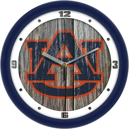 Auburn Tigers 11.5'' Suntime Premium Glass Face Weathered Wood Wall Clock