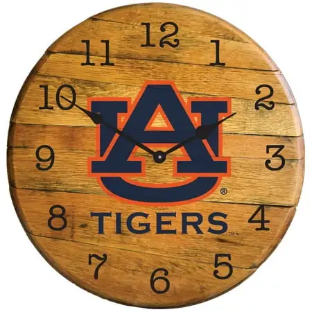 Auburn Tigers Team Oak Barrel Clock