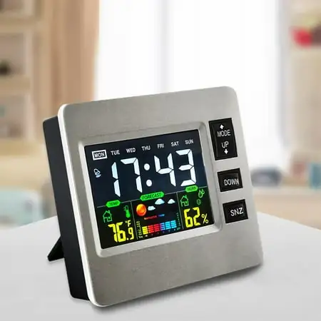 Augper Clearance Atomic Desk Clock, Easy-to-Read Display with Calendar + Heat & Comfort Index - Includes Alarm with Snooze & Backlight