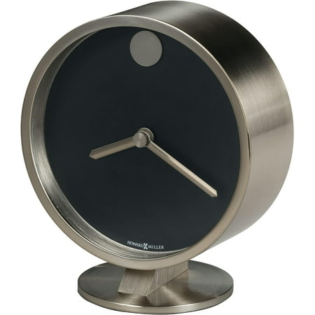 Aurora Table Clock 645-821– Spun Nickel Finish, Brushed Nickel Base Plate, Matte Black Dial, Nickel Hands, Modern Home Décor, Quartz Movement