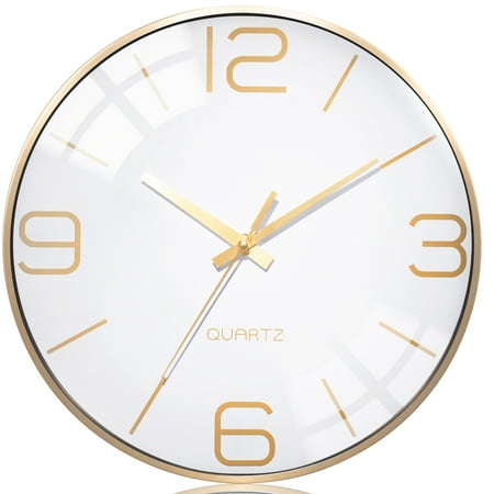 AYRELY 12 Modern Wall Clocks Battery Operated, Wall Clock for Living Room Décor,Gold Metal Frame Clock