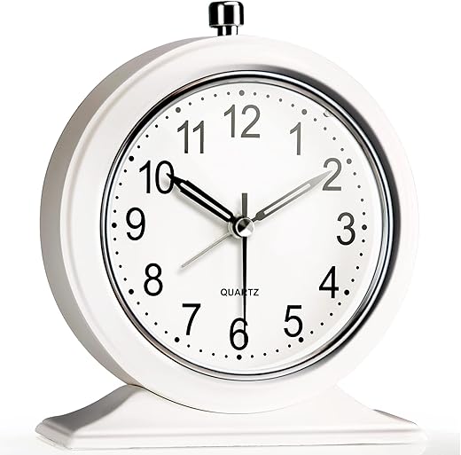 AYRELY® 4-inch Metal Alarm Clock, Silent-Non-Ticking Clock for Bedroom, Small Desk clock with Light Function, Table Clock for Living Room Decor, Home Decoration, Bedroom/Shelf/Farmhouse/Mantel Decor