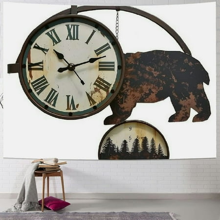 BCIIG Bear Clock Double Sided Wall Clock Cabin Home Decor Rustic Forest Farmhouse Vintage Metal Cute Hanging Large Clock Nature Animal Decorative Gift for Living Room Bedroom Kitchen, Tapestry