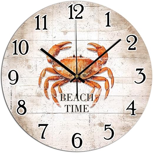 Beach Time Wall Clock Coastal Nautical Beach Clock Carb 12 Inch Large Wall Clocks Battery Operated Silent Farmhouse Wall Decor for Kitchen Living Room Bedroom