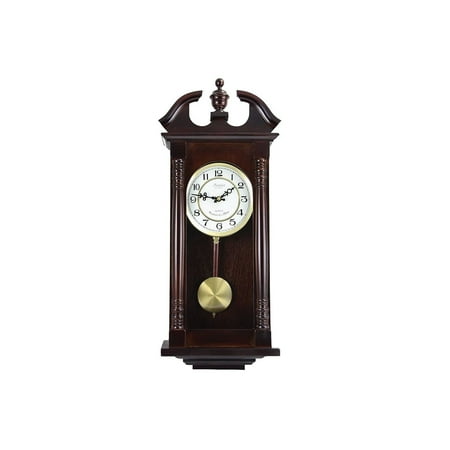 Bedford Clock Collection 27.5 Classic Chiming Wall Clock With Swinging Pendulum in Cherry Oak Finish