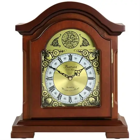 Bedford Clock Collection Redwood Brown Analog Mantel Clock with Chimes