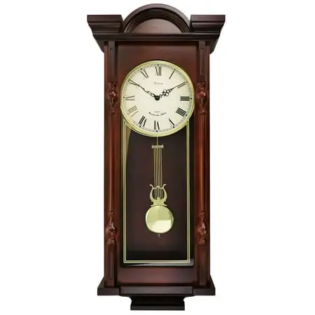 Bedford Clock Grand 31 inch Analog Chiming Pendulum Wall Clock in Mahogany Cherry