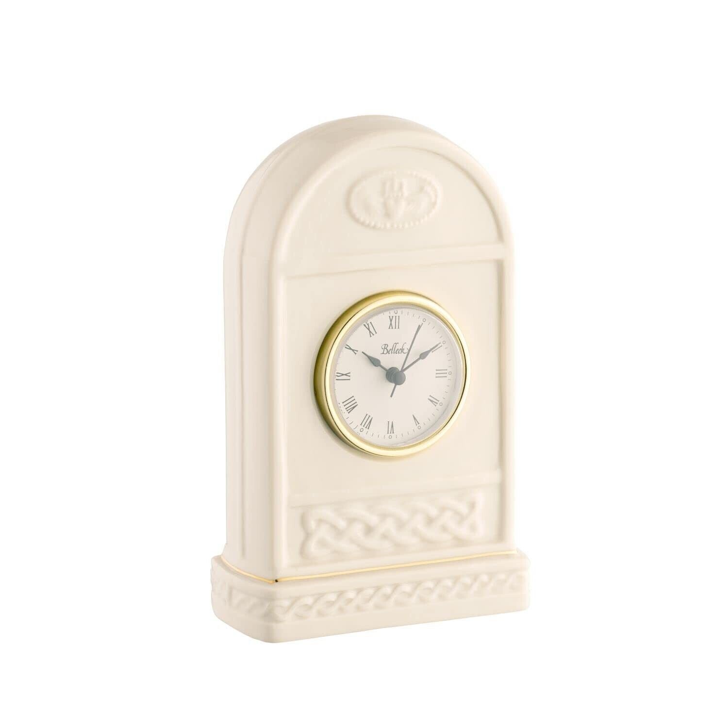 Belleek Claddagh Mantle Clock, 2.3”L x 4.8”W x 7.5”H - Handcra