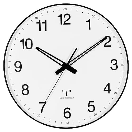 BESTIME RC287AU 14.5-Inch Radio-Controlled Wall Clock.Black Metal Frame,White Dial,Classy Style,Home,Office,Photography Props,Living Room,Kitchen,Bedroom.