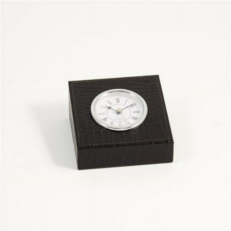 Bey-Berk International Black Croco Leather Clock