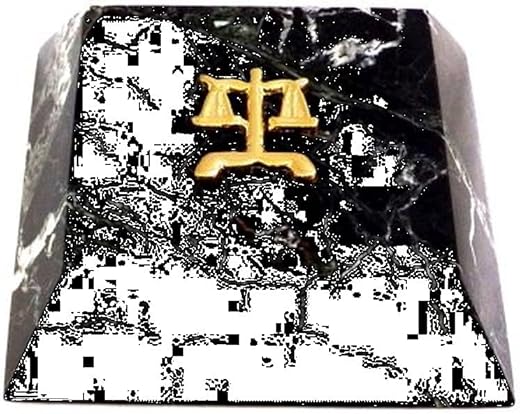 Bey-Berk R26L Black Zebra Marble Paperweight with Gold Plated Legal Emblem