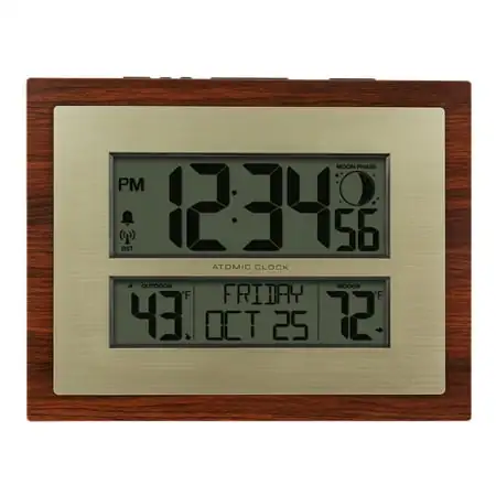 BHG Cherry Finish Modern Digital Atomic Clock with Temperature, W86111