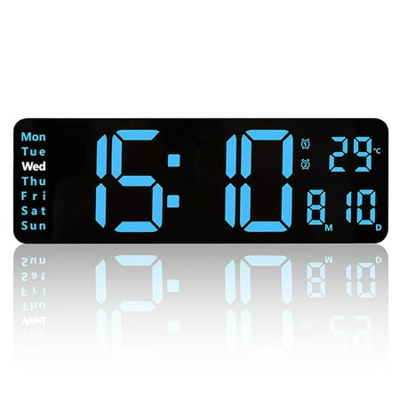 Big Digital Led Wall Clock with Calendar and Temperature Thermometer. Table Desktop Alarm Clock for Home or Office Decoration