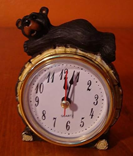 Black Bear Desk Clock Figurine