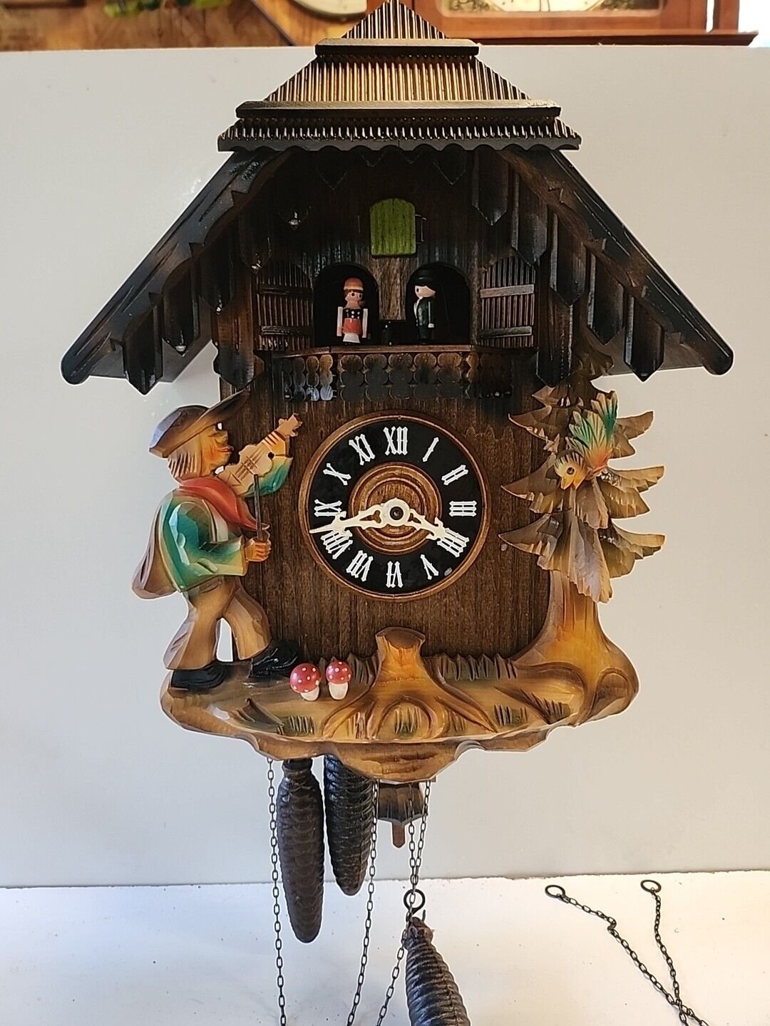 black forest german large cuckoo clock with music and dancers