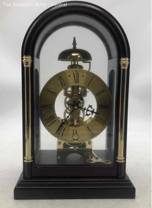 Black Wood Gold-Tone 14 days Wind-Up Mechanical Movement Table Clock