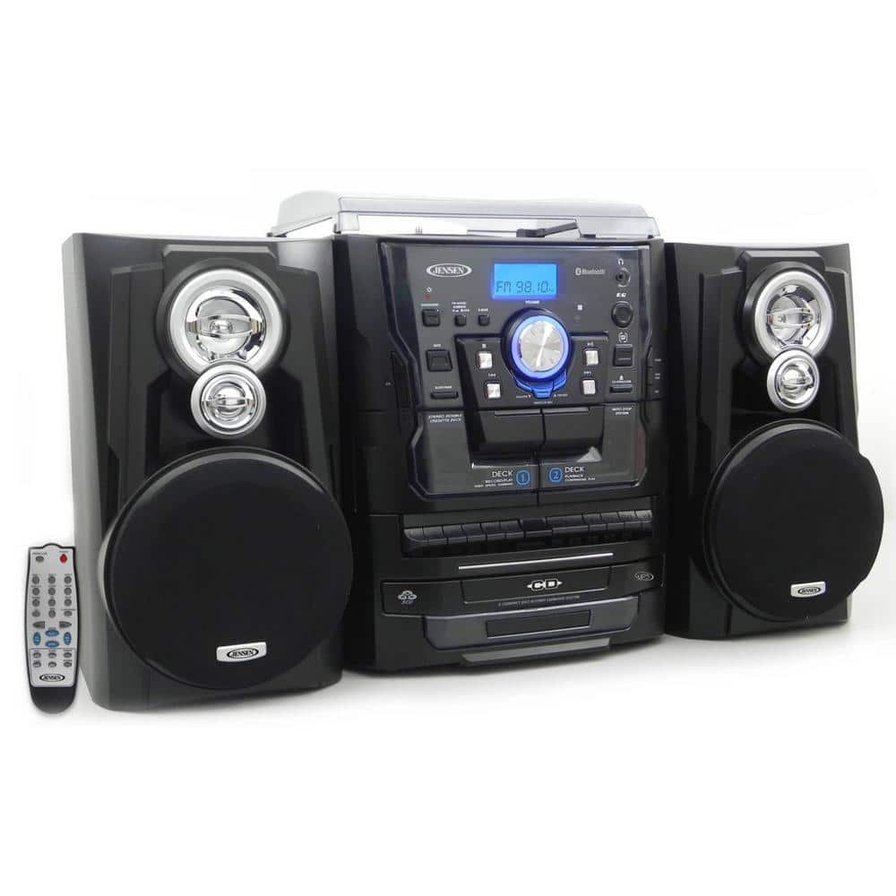 Bluetooth 3-Speed Stereo Turntable Music System with 3CD Changer and Dual Cassette...