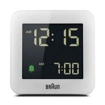 Braun BC09W: Modern White Digital Alarm Clock with Snooze, Negative LCD Display, and Quick Set