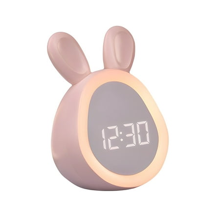 BrowQuartz Cute Rabbit Alarm Clock Desktop Digital Clocks with Night Light Music Bedroom Sleep Trainer Clock App Control for Boys Pink