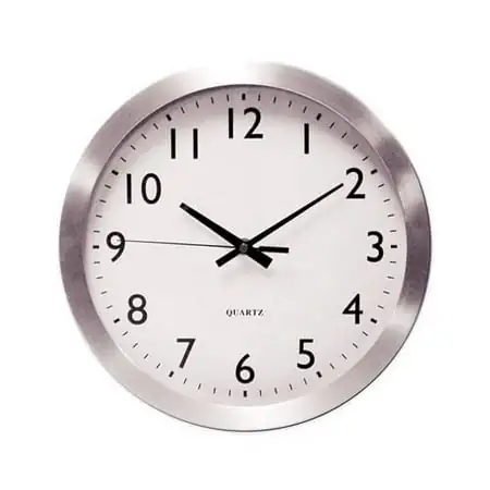 Brushed Aluminum Wall Clock 12 Overall Diameter, Silver Case, 1 AA sold separately