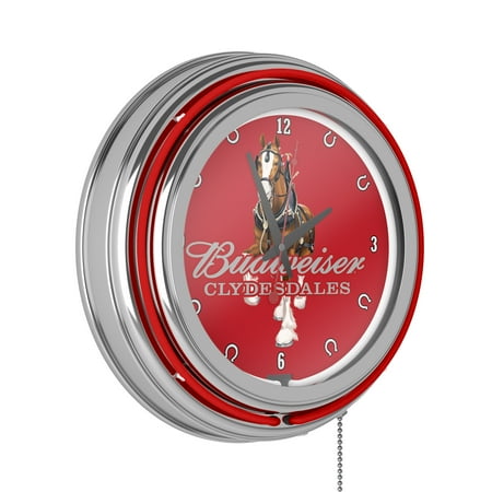 Budweiser Clydesdale Red Retro Neon Analog Wall Clock with Pull Chain