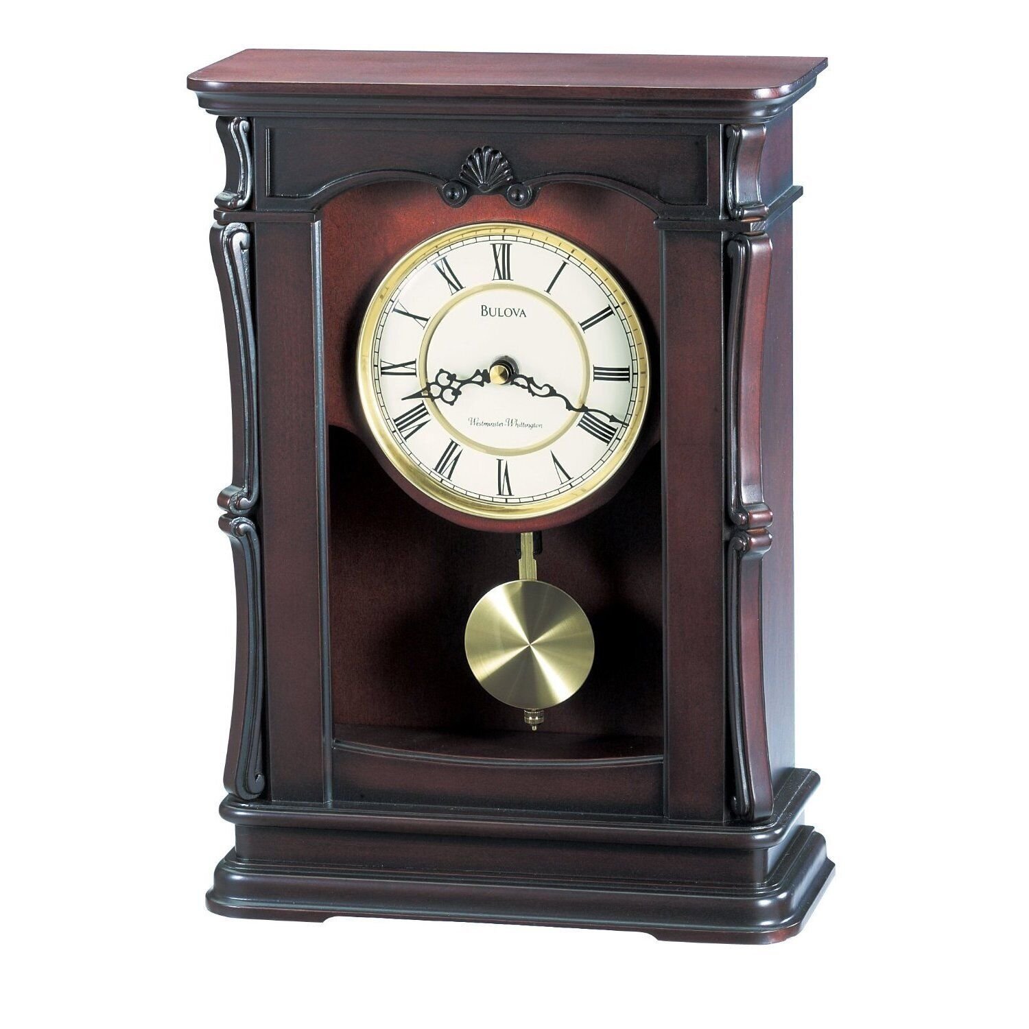 Bulova Abbeville Wood Pendulum Mantel Clock Brown