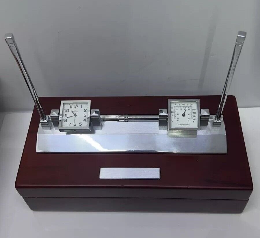 Bulova B7229 Executive Business Card Temperature Desk Clock Set~VO