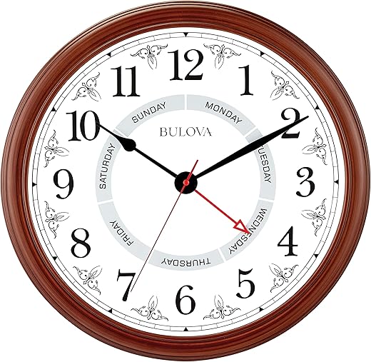 Bulova Daily Wall Clock, 18, Brown Cherry