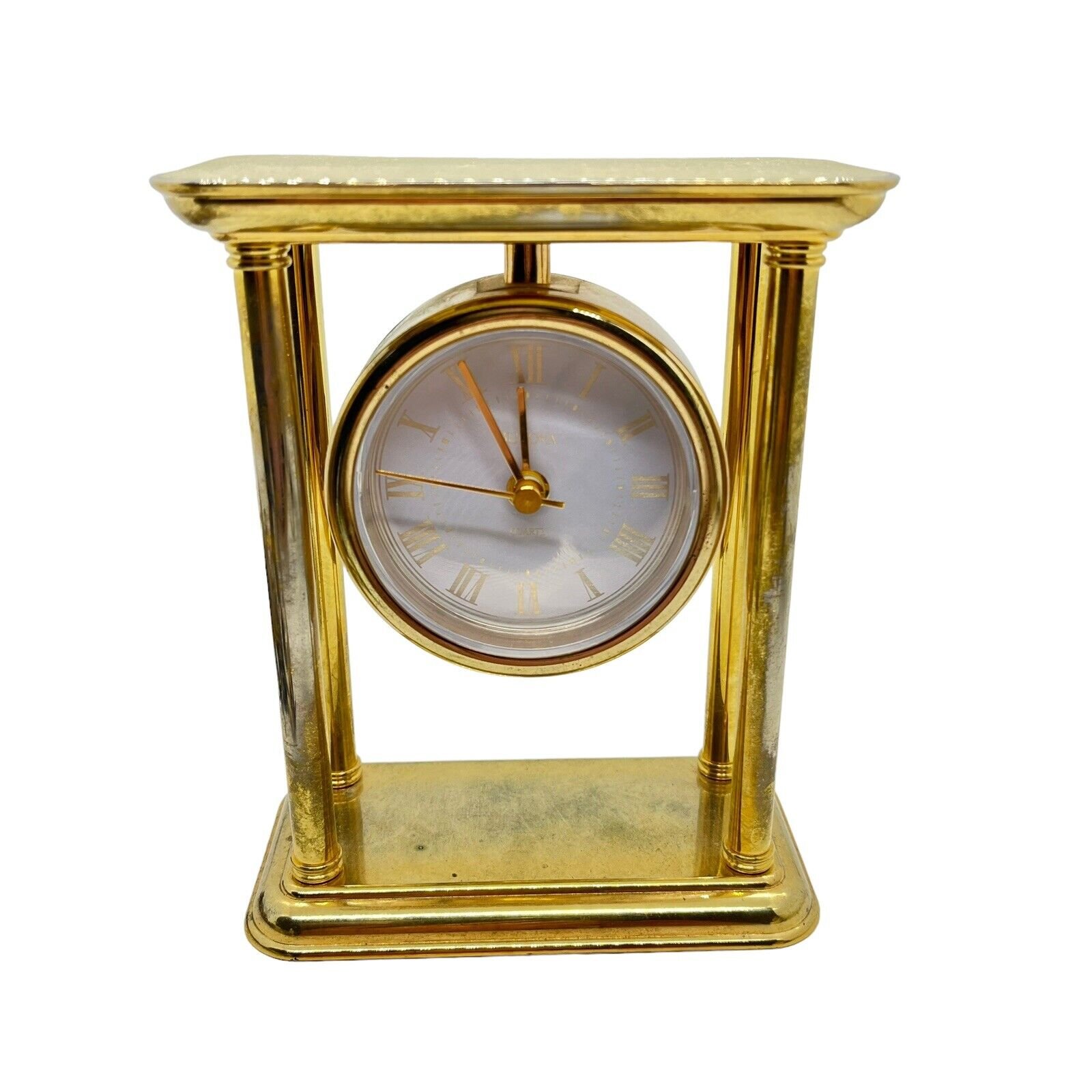 Bulova Quartz Table Clock Distressed Brass Finish Working Desk Decor