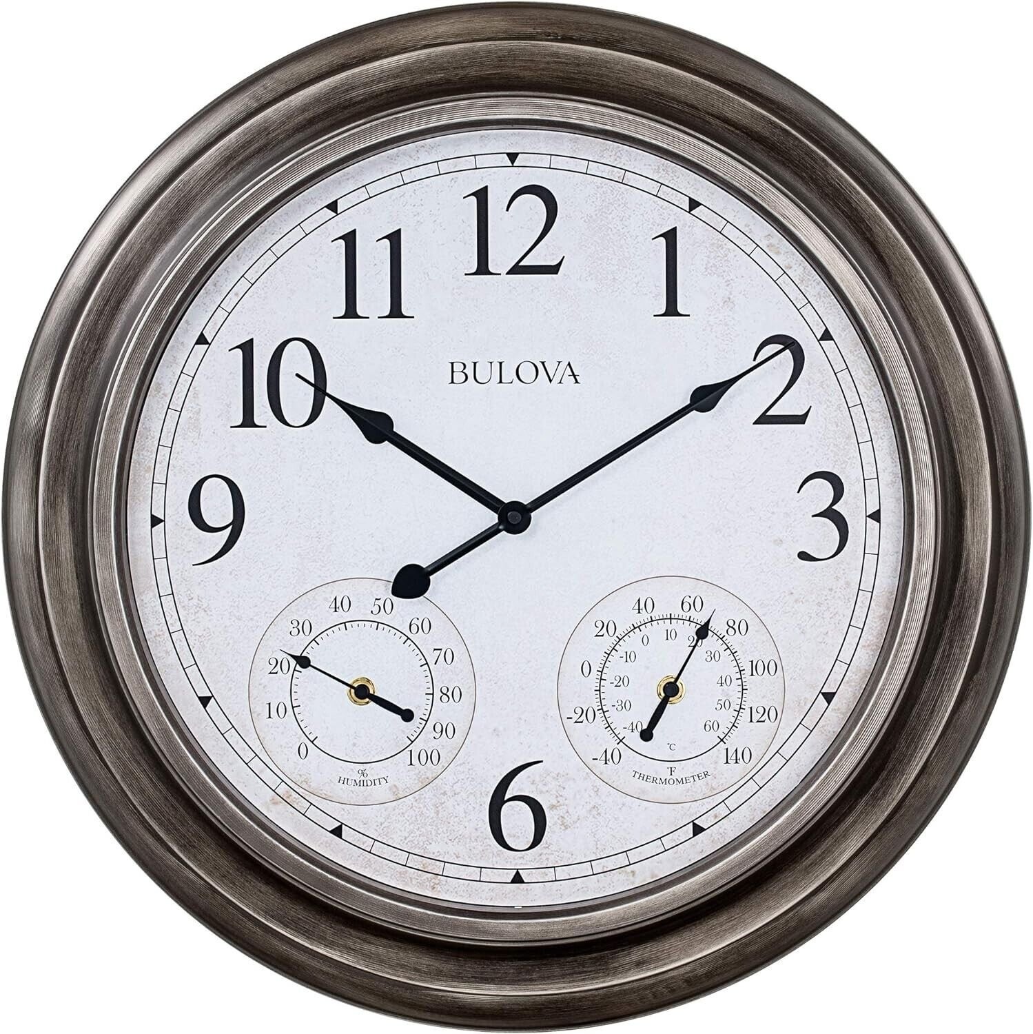 Bulova Wall Clock 20" Silver Tone w/ Thermometer & Humidity [BX-LG-5987]