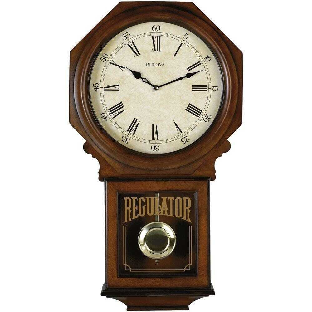 Bulova Wall Clock 25"x13.75"x5" Pendulum Chime Quartz Analog Wood Frame Indoor