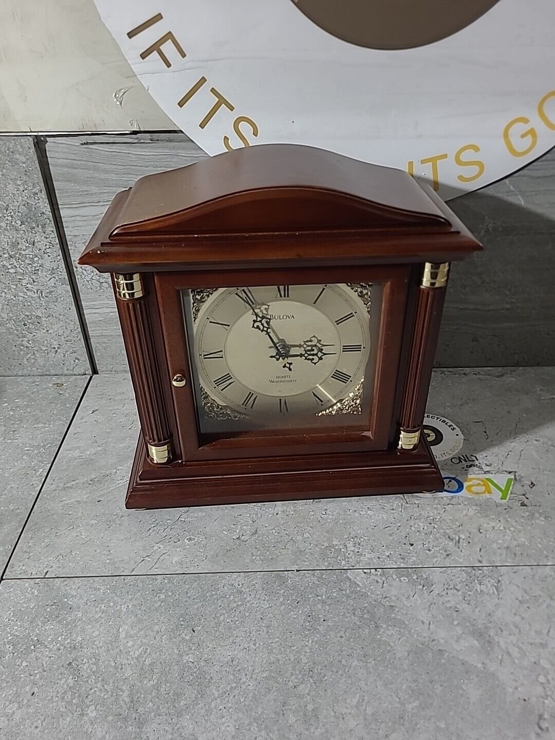 Bulova Westminster Quartz Bramley II Chiming Mantel Clock Walnut Wood Brass