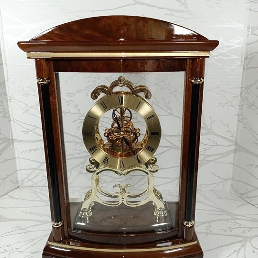 Bulova Wooden Battery Skeleton Mantel Clock (missing glass shield) Tested