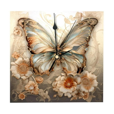 Butterfly Rustic Wood Square Wall Clock - 7.87 in - Silent Quartz Movement - Vintage Home Decor - Stylish Design - Easy to Read