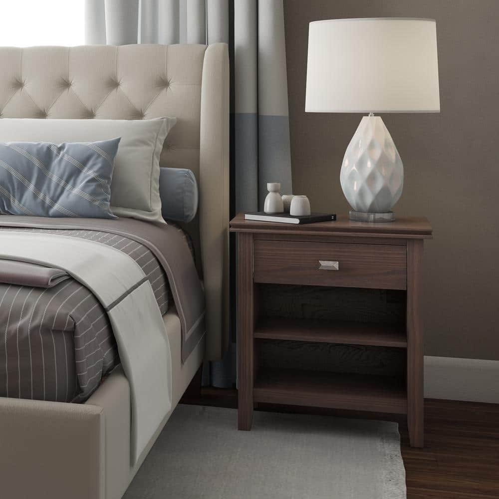Carlton Solid Wood 24 in. Wide Transitional Bedside Nightstand Table in Light...