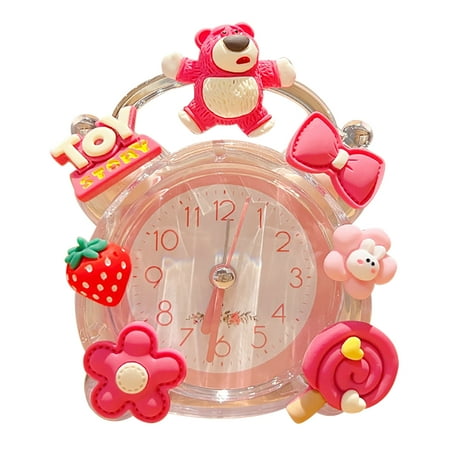 Cartoon Alarm Clock Quiet Cute Decorative Portable Kids Desk Clock for Children Bedroom Dormitory Pink Bear