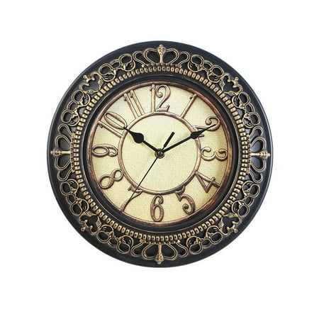 Carved Clock Silent Wall Dial Retro Decor Vintage PVC European Style Traditional Rustic