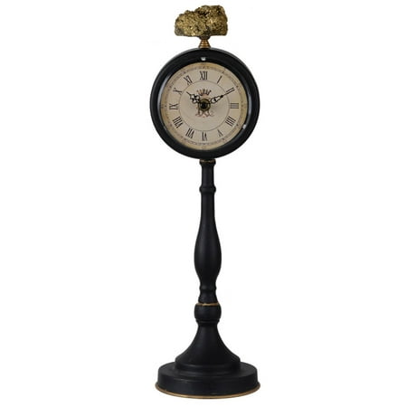 CC Home Furnishings Medium Pedestal Table Clock with Nugget on Top - 16 - Black and White